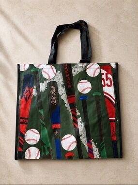 Baseball print reusable tote bag